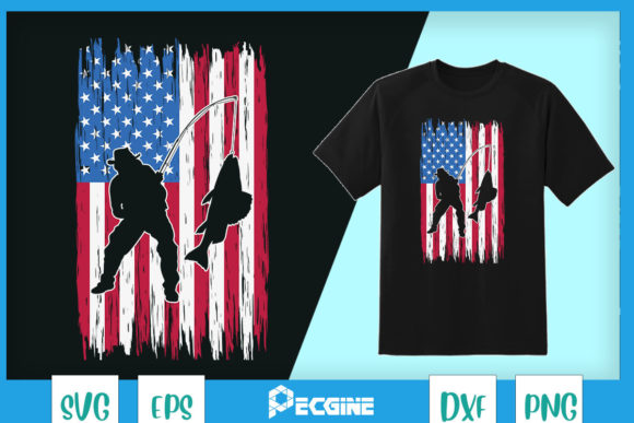 American Flag Vintage Fishing Man