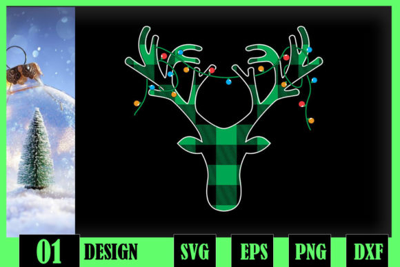 Classic Green Black Christmas Deer